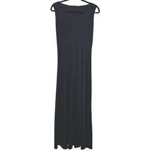Vintage Style Black Sleeveless Maxi Dress V-Neck Gathered Bust Formal Gown